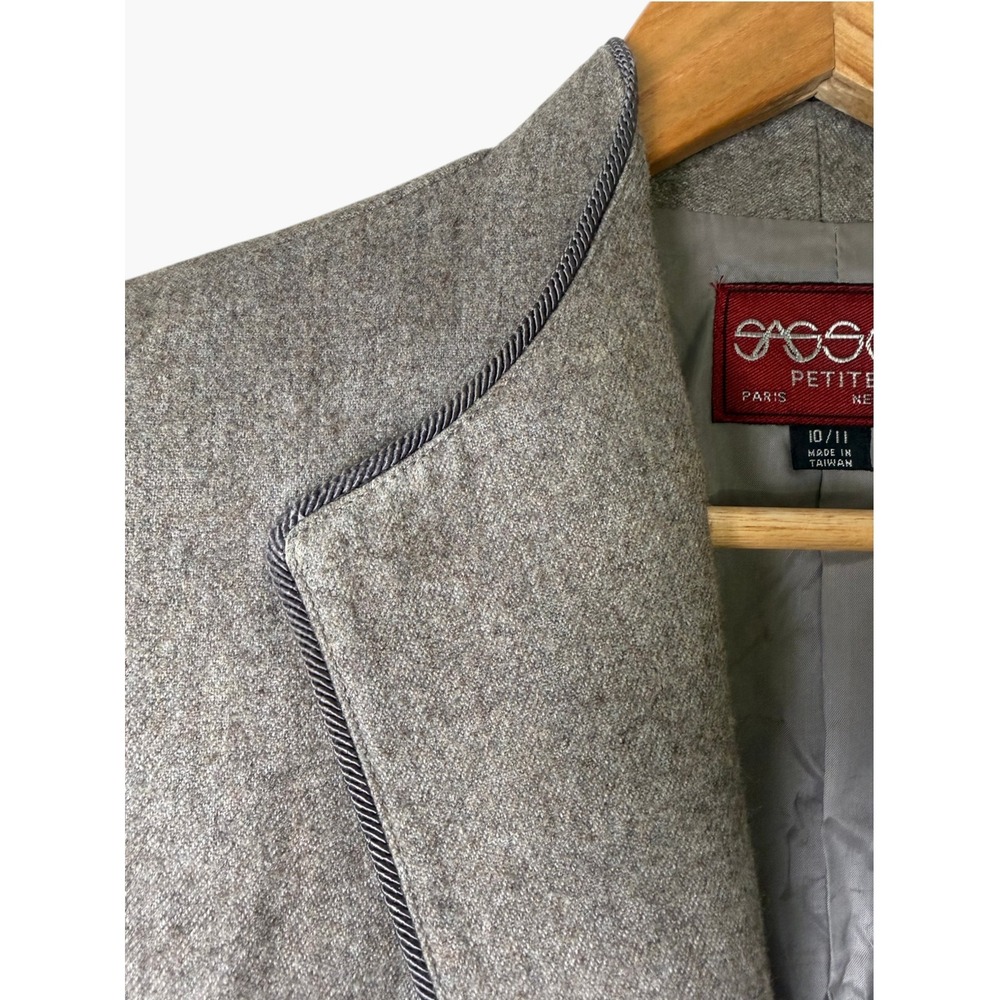 Vintage Sasson Wool Blend Blazer Jacket Taupe Corded Trim Sz Small‎ - Picture 8 of 12